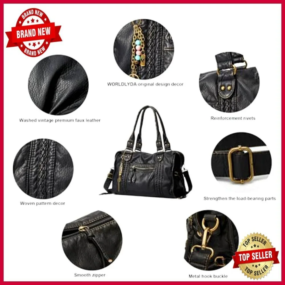 Large Soft Leather Hobo Crossbody Bag with Adjustable Strap Multi-Wear Purse
